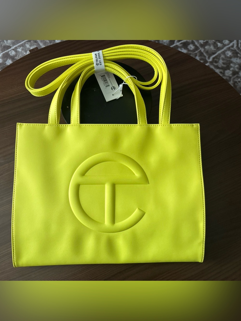 Medium Telfar Neon Yellow Embossed Shopping Tote